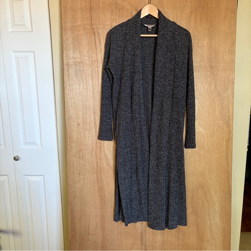 Banana Republic Rib Knit Heather Gray/Black Long Lightweight Cardigan Duster XS